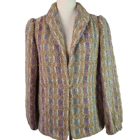 Donnkenny Tan Pink Lavender Lambswool Blend Lined Puff Princess Sleeve Jacket M - Picture 2 of 6